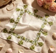 Handcrafted Kashmiri Silk Handkerchief with Fine Floral Embroidery